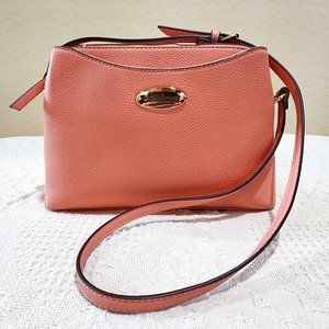 Nanette Lepore Peach Pink Three Pocket Dressy Gold Accent Crossbody Bag Purse